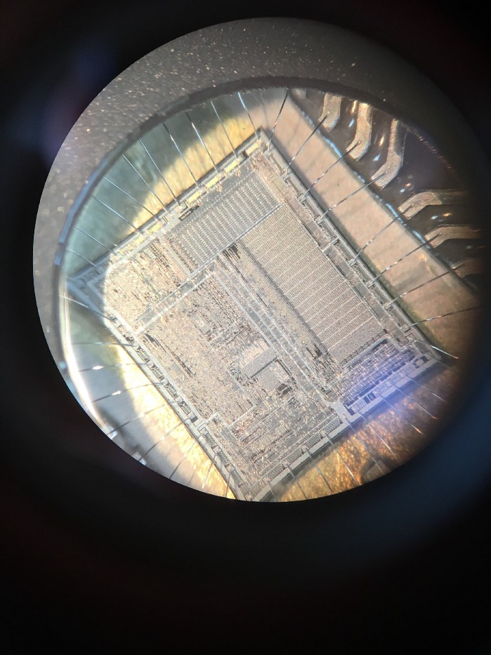 microprocessor under stereo microscoope